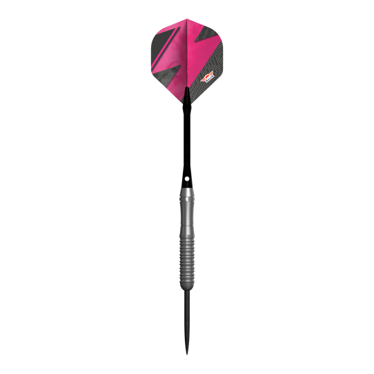 Fléchettes en acier Bulls NL Lightning Pink Der Bulls NL Lightning Pink Steeldart hat eine auffällige pink-schwarze Flight. Der Schaft ist silberfarben und geriffelt für besseren Halt.
