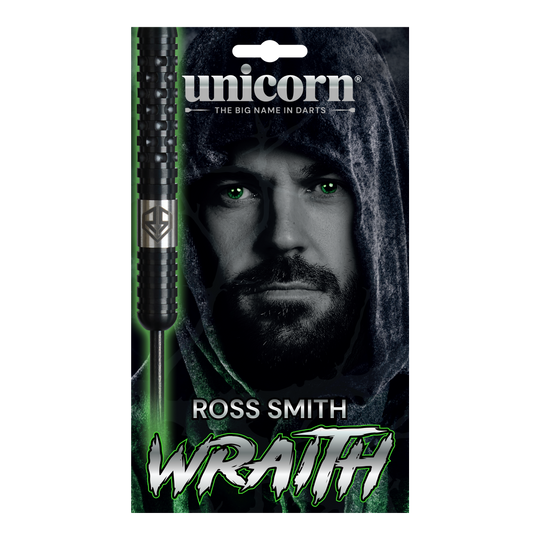 Fléchettes en acier Unicorn Wraith Ross Smith - 22 g Das Bild zeigt die Unicorn Wraith Ross Smith Steeldarts mit 22 Gramm Gewicht. Dieses Dartset ist für den professionellen Gebrauch geeignet.