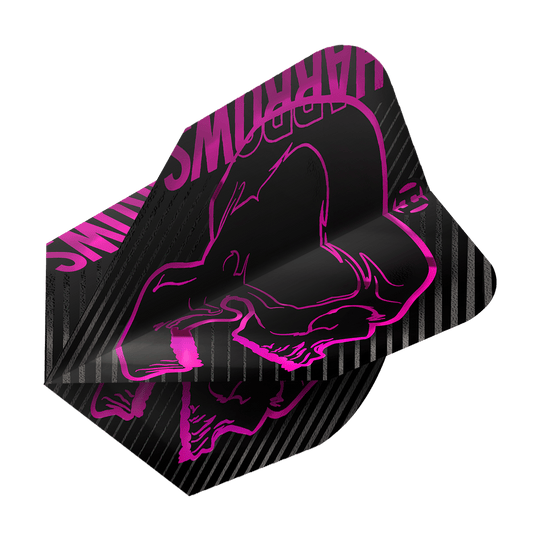 Vols Harrows Rage Rose No6 Dies ist ein Dartflight des Modells „Harrows Rage Pink No6“. Das Design ist schwarz mit einem auffälligen pinken Totenkopf und den Worten „Harrows“ in Pink.