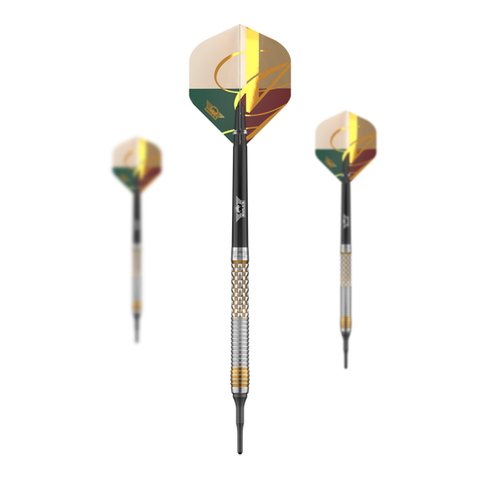Fléchettes souples Bulls NL Vintage Shark - 18 g Abgebildet ist das Bulls NL Vintago Shark Softdarts - 18g Set. Es zeigt ein komplettes Set von Softdarts mit besonderem Design.