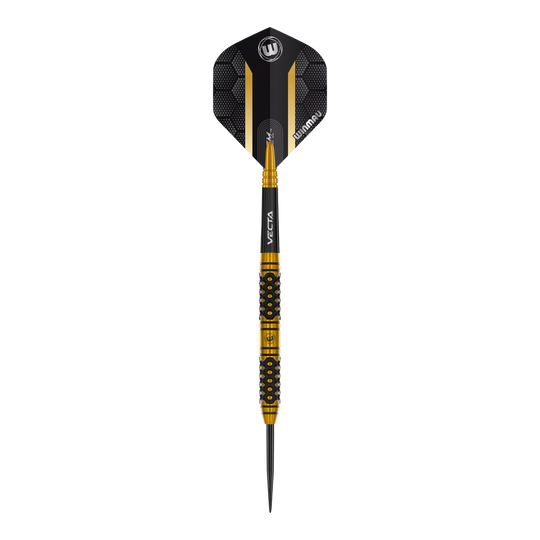 Das Bild zeigt die Winmau Team 360 Bradley Van Der Velden Steeldarts mit einem Gewicht von 22 Gramm. Die Darts sind für Präzision und professionelle Spieler konzipiert.