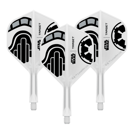 Target Star Wars K-Flex Stormtrooper No2 Vols Standard Abgebildet ist ein Set kurzer Dartflügel mit dem Namen 'Stormtrooper No2 Standard Flights Short 19mm 1Set'. Das Produkt eignet sich für Dartspieler, die besondere Designs mögen.