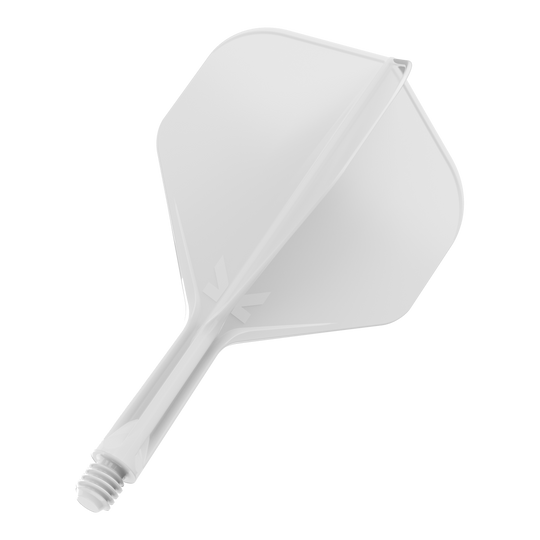 Système de vol standard Target K-Flex No2 - Blanc Das Bild zeigt einen weißen Dartflight mit Schaft. Das Design ist schlicht und modern gehalten.