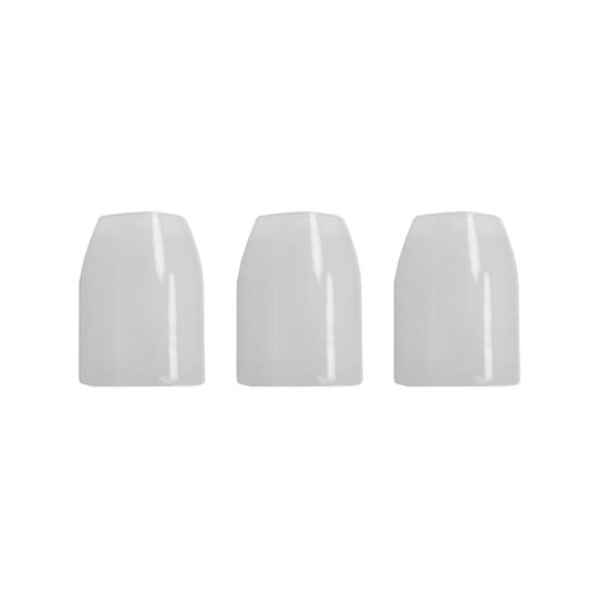 LSF9_L-Style_Champagne-Ringe_Transparent_2 Das Bild zeigt drei nebeneinander stehende, glänzende, champagnerfarbene Nägel. Der Hintergrund ist transparent.