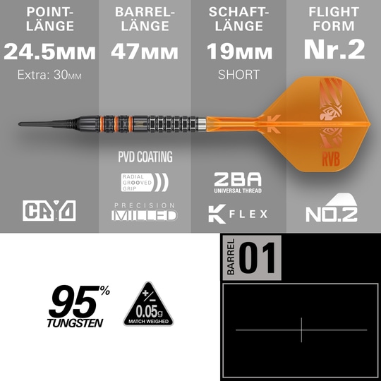 Fléchettes souples Target Raymond Van Barneveld 95K - 20g Fléchettes souples Target Raymond Van Barneveld 95K - 20g