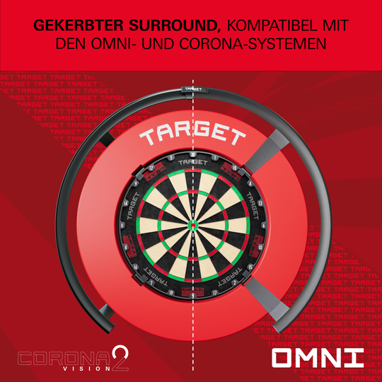 Target à encoches pour fléchettes Eine Nahaufnahme einer roten Dartboard-Umrandung wird präsentiert. Die Farbe ist kräftig.