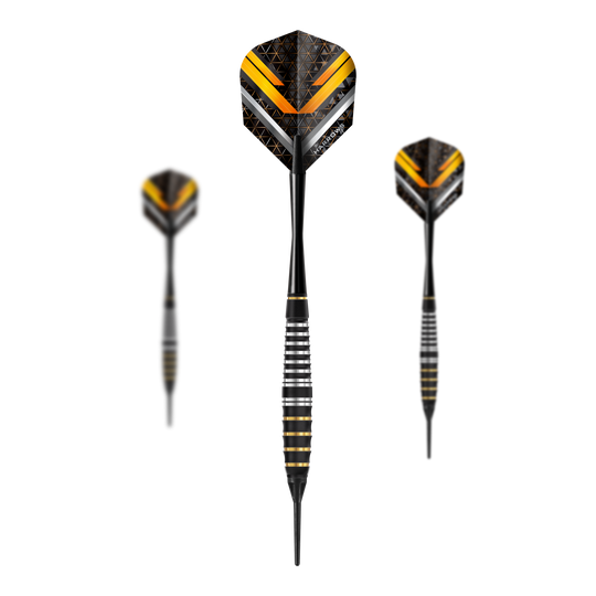 Fléchettes souples Harrows Vulcan Das Bild zeigt ein Set Harrows Vulcan Softdarts. Die Darts sind speziell für Softdart-Spiele entwickelt.