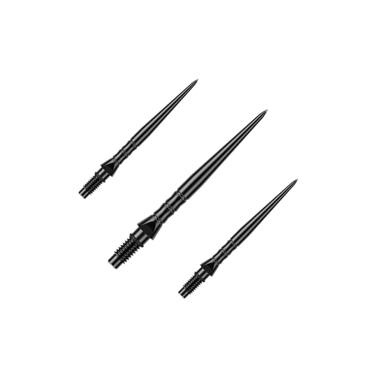 Pointes de fléchettes en acier Winmau Switch Point Wave - noires Das Bild stellt ein Set schwarzer Steeldartspitzen in der Länge von 26 mm dar. Dieses Set ist für Steeldartspieler gedacht.