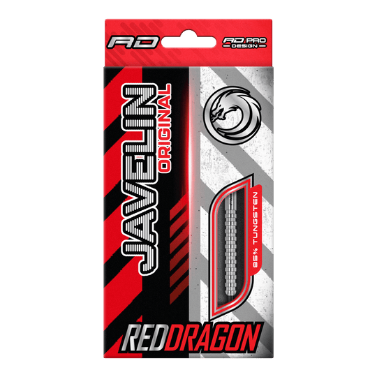 Auf dem Bild sind die Red Dragon Javelin Steeldarts zu sehen. Diese Darts sind für Präzision und Leistung bekannt.