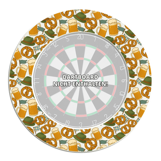 Festival de la bière McDart - Cadre de cible Dieses Bild stellt das McDart Bierfest Dartboard Surround dar. Es schützt die Wand beim Dartspielen und ist im Bierfest-Design gestaltet.
