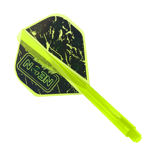 Condor AX Stowe Buntz Neon Nightmare Flight System Jaune - Standard Dieses Bild zeigt das Produkt "Condor AXE Stowe Buntz Neon Nightmare Flight-System Gelb - Standard". Es handelt sich um ein neon-gelbes Dart-Flight-System mit schwarzem und gelbem Muster.