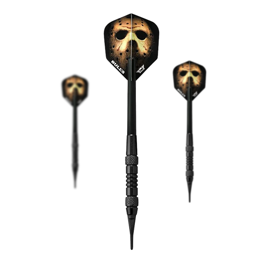 Fléchettes en laiton noir Bulls NL Thriller - 18 g Hier sieht man das Set Bulls NL Thriller Black Brass Softdarts - 18g. Das Set umfasst mehrere Softdarts in schwarzer Optik.