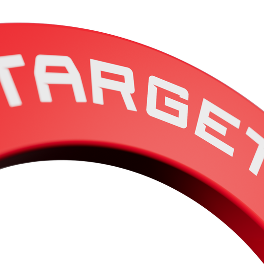 Target à encoches pour fléchettes Das Produkt zeigt eine rote Dartboard-Umrandung. Die Perspektive kommt von oben.