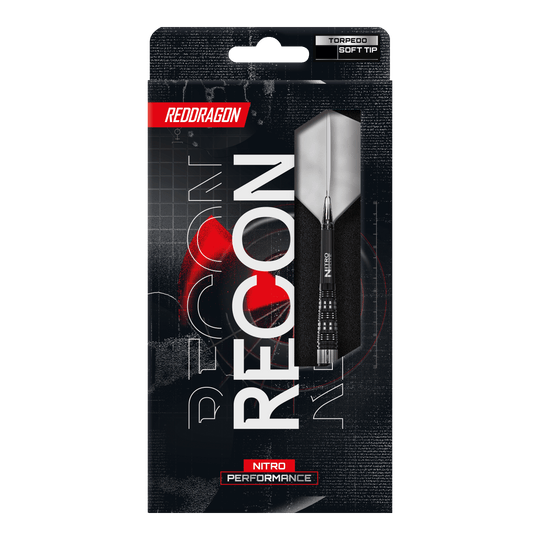 Fléchettes souples Red Dragon Recon Torpedo - 20 g Das Foto zeigt die Red Dragon Recon Torpedo Softdarts - 20g. Die Darts sind für Softdart-Spiele geeignet und wirken robust.