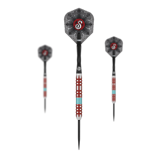 Fléchettes en acier Shot Collab Pro Series Josh Pearson - 23 g Shot Collab Pro Series Josh Pearson Steeldarts - 23g. Das Bild zeigt ein Set von Steeldarts mit einem Gewicht von 23 Gramm.