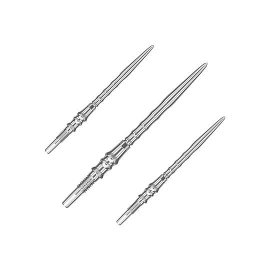 Pointes de fléchettes Target Japan Premium Swiss Point - Argent Das Bild zeigt ein Set silberner SwissPoint-Dartspitzen mit 35 mm Länge. Diese Dartspitzen stammen aus der Target Japan Premium Kollektion.