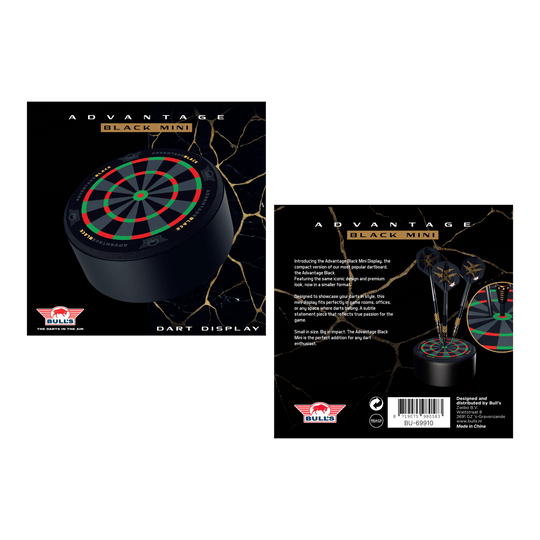 Présentoir à fléchettes Bulls NL Advantage Mini noir Das Bild zeigt den Bulls NL Advantage Black Mini Dart Display Darthalter. Der Halter ist ideal zur Ausstellung von Mini-Darts.