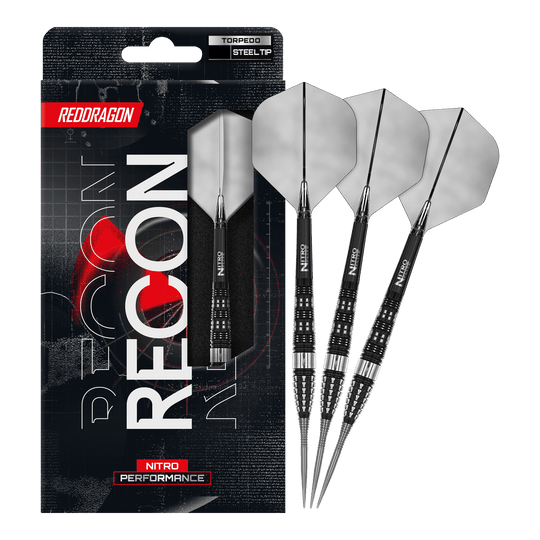 Fléchettes en acier Red Dragon Recon Torpedo Auf dem Bild ist ein vollständiger Satz Red Dragon Recon Torpedo Steeldarts dargestellt. Diese Steeldarts sind speziell für präzises Spielen entwickelt.