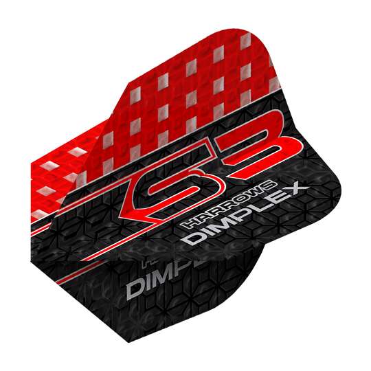 Vols Harrows Dimplex S3 - Rouge Das Bild zeigt ein Harrows Dimplex S3 Flight in den Farben Rot und Schwarz. Auf dem Flight steht der Schriftzug "S3 Harrows Dimplex" in auffälligen Buchstaben.