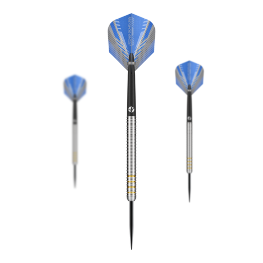 Fléchettes en acier à noyau Ritchie Edhouse Das Bild zeigt die Shot Ritchie Edhouse Core Steeldarts. Es handelt sich um ein Set von hochwertigen Steeldarts für Dartspieler.
