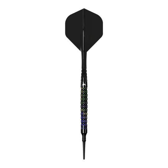Fléchettes souples Mission Black Opal - 20 g Mission Black Opal Softdarts - 20g liegt auf einem weißen Hintergrund. Diese Softdarts sind für präzises Dartspiel ausgelegt.