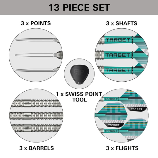 Fléchettes en acier Target Hydro 01 Swiss Point Abgebildet ist das Produkt Target Hydro 01 Swiss Point Steeldarts. Die Steeldarts sind detailreich dargestellt.
