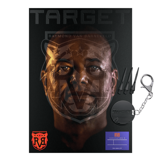 Fléchettes souples Target Raymond Van Barneveld GEN6 Zu sehen sind die Target Raymond Van Barneveld GEN6 Softdarts. Die Darts werden im Detail von der Seite dargestellt.