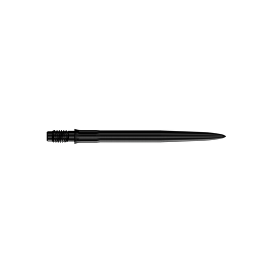 Pointes de fléchettes Mission R2.5 Rapid Point SM1 - Noires Das Bild zeigt schwarze Dartspitzen mit einer Länge von 30 mm. Es sind zwei Spitzen abgebildet.