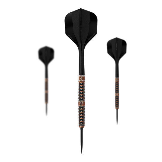Fléchettes en acier Harrows Tungsten Trinity Quick Point Das Bild zeigt die Harrows Wolfram Trinity Quick Point Steeldarts. Ein Satz Steeldarts mit moderner Optik ist abgebildet.
