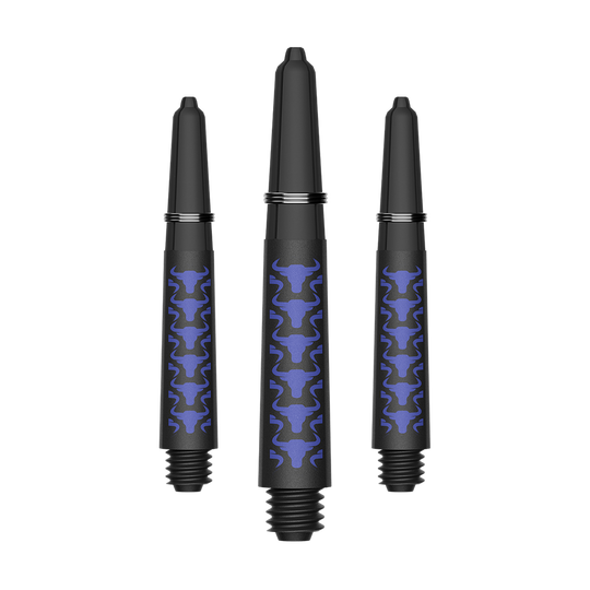 Tiges en carbone Bulls NL Capo - Bleues Zu sehen sind BullsNL Capo Carbon Shafts in Blau, Größe Short 34mm. Das Produkt ist ein Set aus Kohlefaser-Dartschäften.