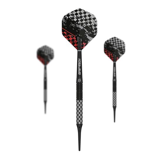 Fléchettes souples GOAT Finish Line - 20 g Das Bild zeigt die GOAT Finish Line Tungsten Softdarts mit einem Gewicht von 20g. Die Darts sind für das Softdartspiel konzipiert.
