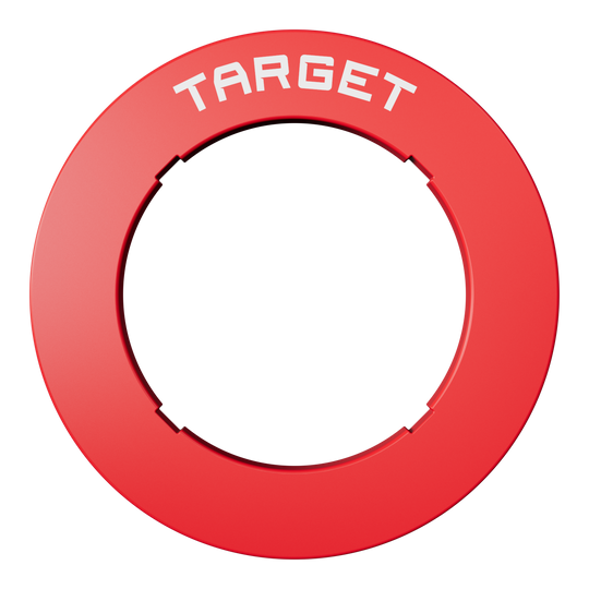 Target à encoches pour fléchettes Eine rote Dartboard-Umrandung ist zu erkennen. Die Form ist rund und die Farbe auffällig.