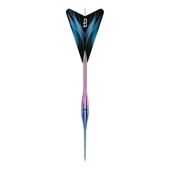 Caliburn TTD Complete Titanium T2 Rainbow Steeldarts - 6 g Das Bild zeigt die Caliburn TTD Complete Titanium T2 Rainbow Steeldarts mit einem Gewicht von 6g. Die Steeldarts haben ein auffälliges, regenbogenfarbenes Design.