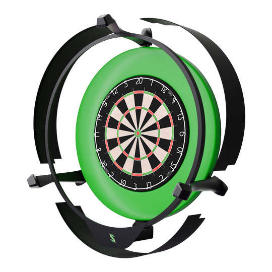 Système de notation électronique Scolia Home 2 avec anneau lumineux 2026 Das Bild zeigt das Produkt "Scolia Home 2 Electronic Score System mit Beleuchtungsring". Es handelt sich um ein elektronisches Punktesystem für Dartboards, das von einem grünen Beleuchtungsring umgeben ist.
