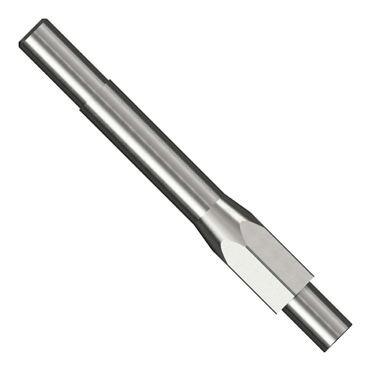Outil de rejointoiement Caliburn Das Bild zeigt das Produkt "Caliburn Repoint Tool". Es handelt sich um ein Metallwerkzeug mit zylindrischer Form und abgeschrägten Kanten.