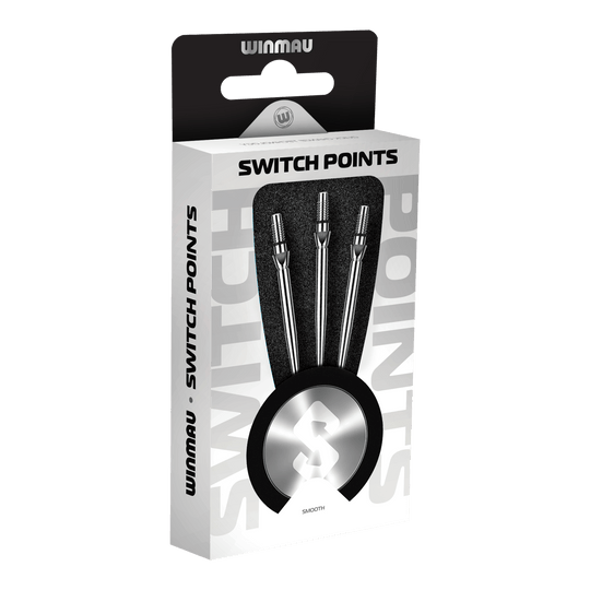 Pointes de fléchettes Winmau Switch Point en acier lisse - Effet argenté Abgebildet sind Winmau Switch Point Smooth Steeldartspitzen in Silver Effect. Diese glatten Dartspitzen sind silbern und für Steeldarts geeignet.
