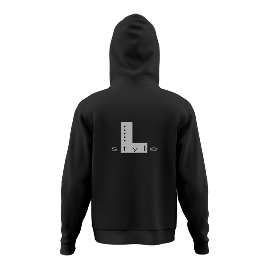 Sweat à capuche style L - Noir Der Hoodie ist schwarz und hat auf dem Rücken ein großes "L style"-Logo in Grau. Das Design ist schlicht und modern gehalten.