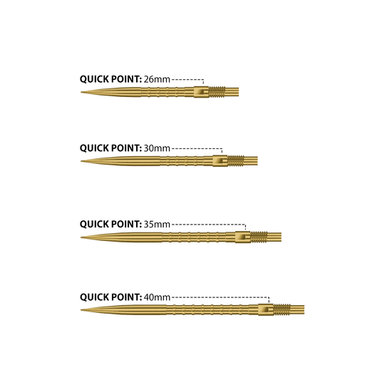Pointes de fléchettes Harrows Quick Point Heavy Metal - Or Abgebildet sind Harrows Quick Point Heavy Metal Dartspitzen in Gold. Sie zeichnen sich durch ihre goldene Farbe und hohe Qualität aus.