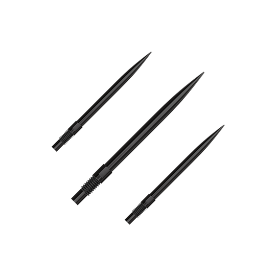 Das Bild zeigt das Produkt 'QP23974_Harrows_QuickPoint_Dartspitzen_Schwarz_30mm_1Set'. Es handelt sich um ein Set schwarzer Dartspitzen.