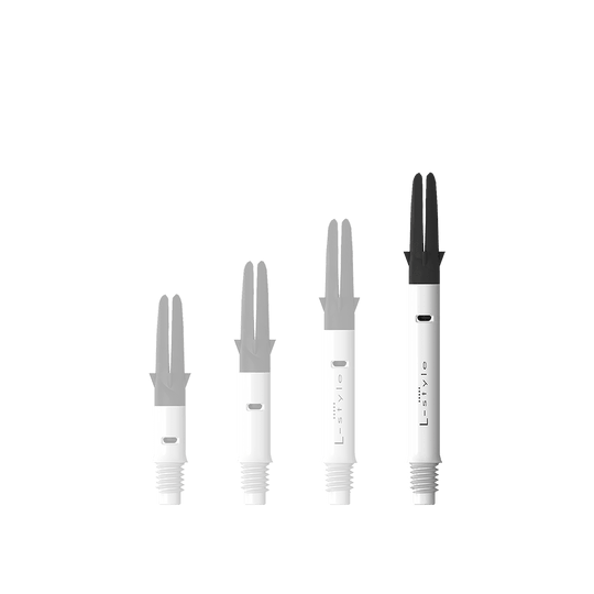 Tige de selle droite silencieuse en carbone style L - Blanc Das Bild zeigt den L-Style L-Shaft Carbon Silent Straight in Weiß, Modell 330. Der Artikel ist ein stabiler Schaft für Dartpfeile.