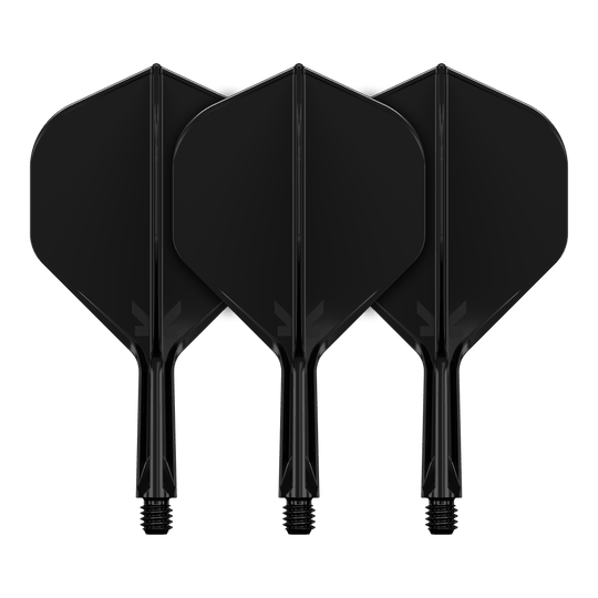 Système de vol standard Target K-Flex No2 - Noir Abgebildet ist ein Produkt mit dem Namen 410019_Target_K-Flex_No2_Standard_Flights_Schwarz_19mm_2. Es handelt sich wahrscheinlich um schwarze Standard-Flights für Darts.