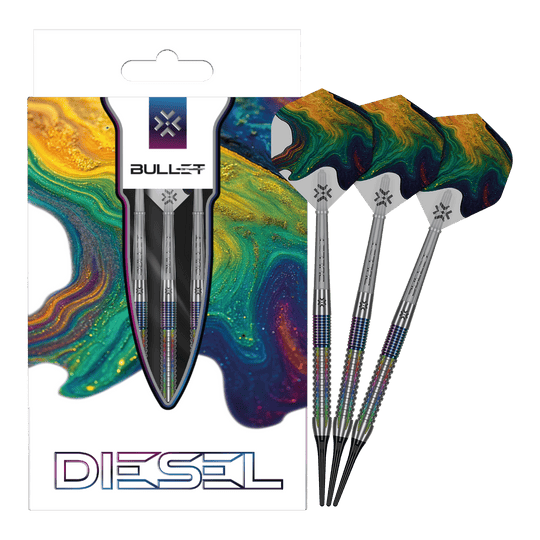 Fléchettes souples Bullet Diesel V2 - 20 g Auf dem Foto sind Bullet Diesel V2 20g Soft Darts zu sehen. Sie eignen sich gut für Softdartspieler.