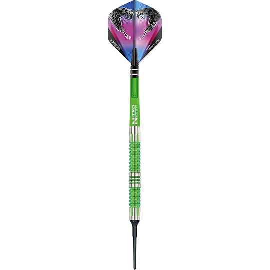 RD1917-Red-Dragon-Peter-Wright-Snakebite-Mamba-2-Softdarts-1ihegDLofLWykx Red Dragon Peter Wright Snakebite Mamba 2 Softdarts einzeln nebeneinander angeordnet. Die Barrels haben ein besonders auffälliges Muster.
