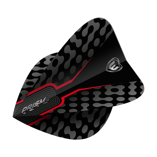Das Bild zeigt einen Winmau Zeta Black Red Kite Flight. Das Design ist schwarz mit roten Akzenten und einem grauen Muster.