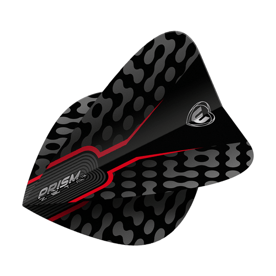 Vols de cerf-volant royal noir Winmau Zeta Das Bild zeigt einen Winmau Zeta Black Red Kite Flight. Das Design ist schwarz mit roten Akzenten und einem grauen Muster.
