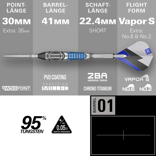 Fléchettes en acier Target Phil Taylor Power X Chrono Swiss Points Fléchettes en acier Target Phil Taylor Power X Chrono Swiss Points