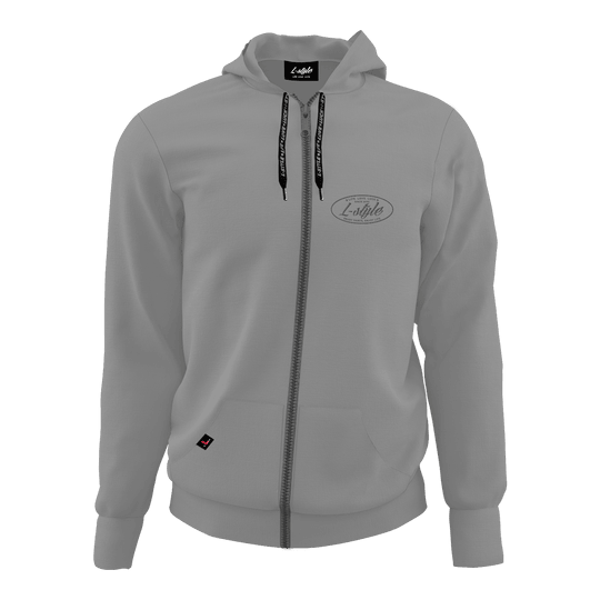 Sweat à capuche style L - Gris Der Hoodie „L-Style Hoodie - Grau“ ist grau, hat eine Kapuze und einen durchgehenden Reißverschluss. Auf der linken Brust befindet sich ein dezentes L-Style Logo.