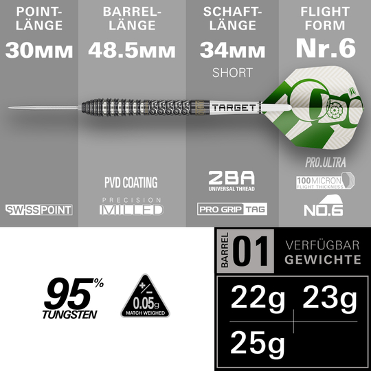Fléchettes en acier Target Charlie Manby Swiss Points Hier sind die Target Charlie Manby Swiss Points Steeldarts dargestellt. Das Design ist modern und bietet eine gute Griffigkeit.