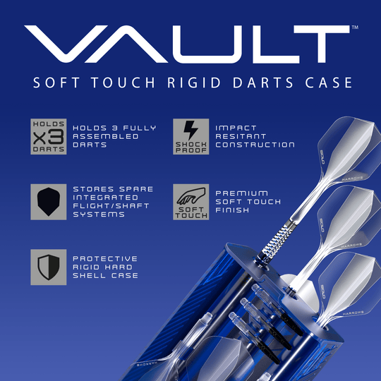 Coffre-fort de Harrows Dartcase Harrows Vault Dartcase ist ein robustes Dart-Etui zur sicheren Aufbewahrung von Darts und Zubehör. Das Etui ist kompakt und schützt vor Beschädigungen.