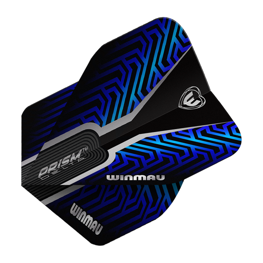 Vols standard Winmau Prism Delta Blue n° 2 Das Bild zeigt die Winmau Prism Delta Blue No2 Standard Flights. Die Flights haben ein modernes Design in Schwarz und Blau.
